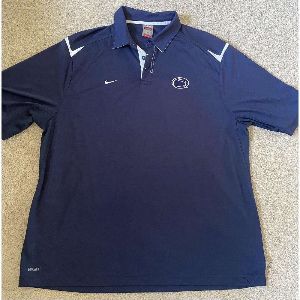 Penn State Nittany Lions Polo Shirt Mens XXL Nike Blue Dri-Fit *